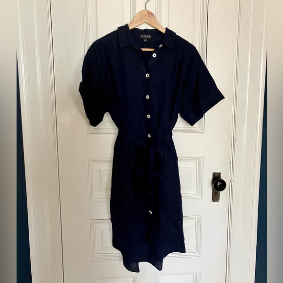 J Crew 100% linen navy shirtdress (EUC) - Picture 2 of 7